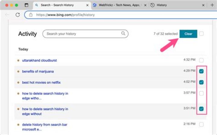 How do I delete unwanted search history?