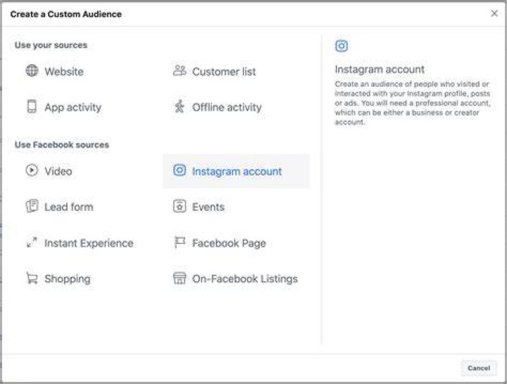 How do you create a custom audience on Instagram?