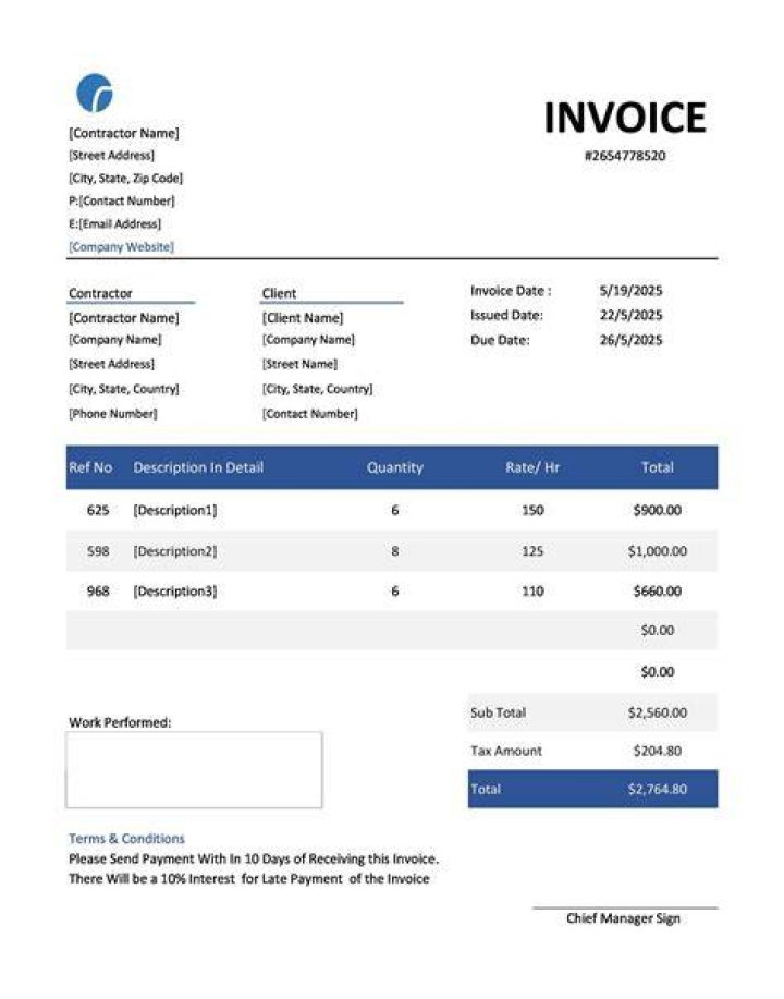 How do you write an invoice for a contract job?