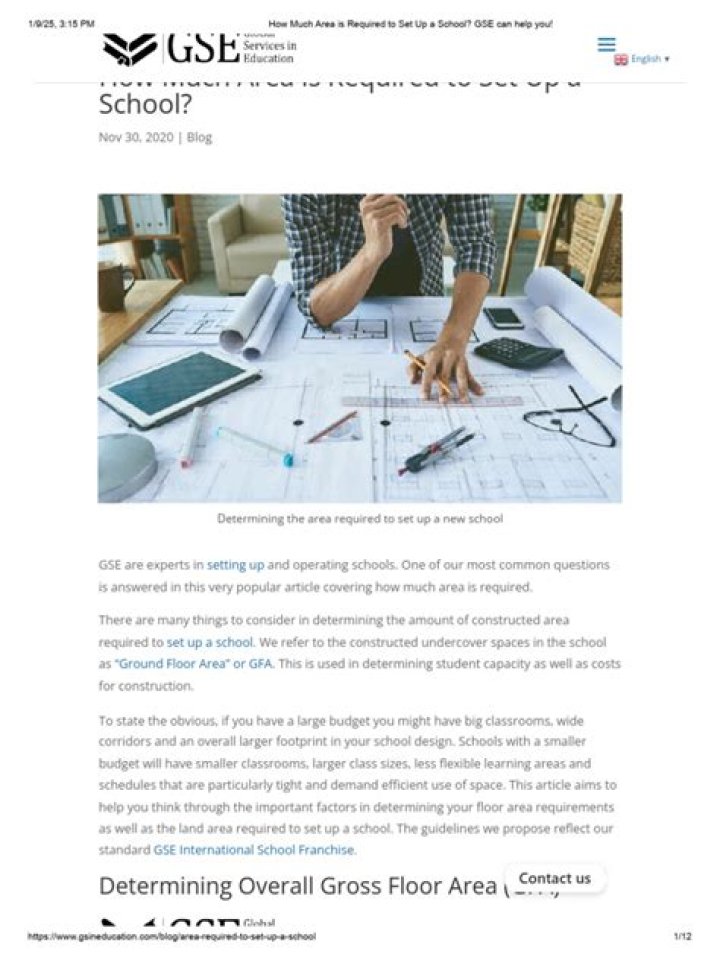 How much area is needed to build a school?