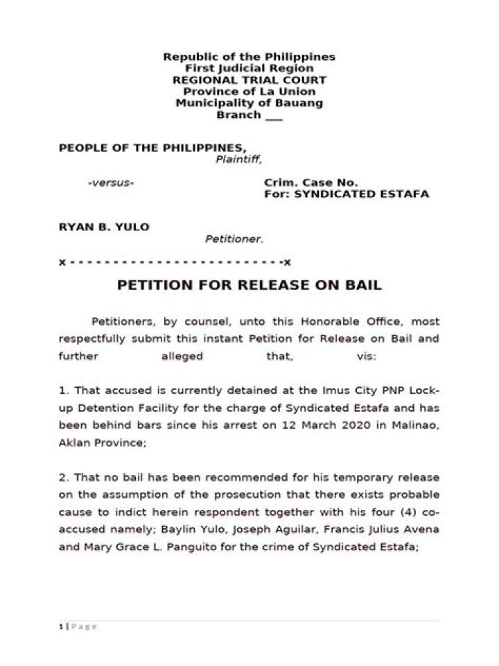 Is there a bail for syndicated estafa?