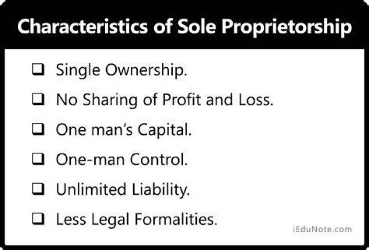 What are the 5 main characteristics of a sole proprietorship?