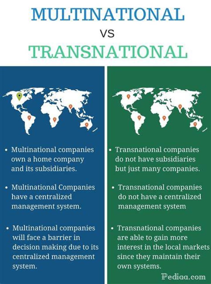 What are the difference between multinational companies and transnational companies?