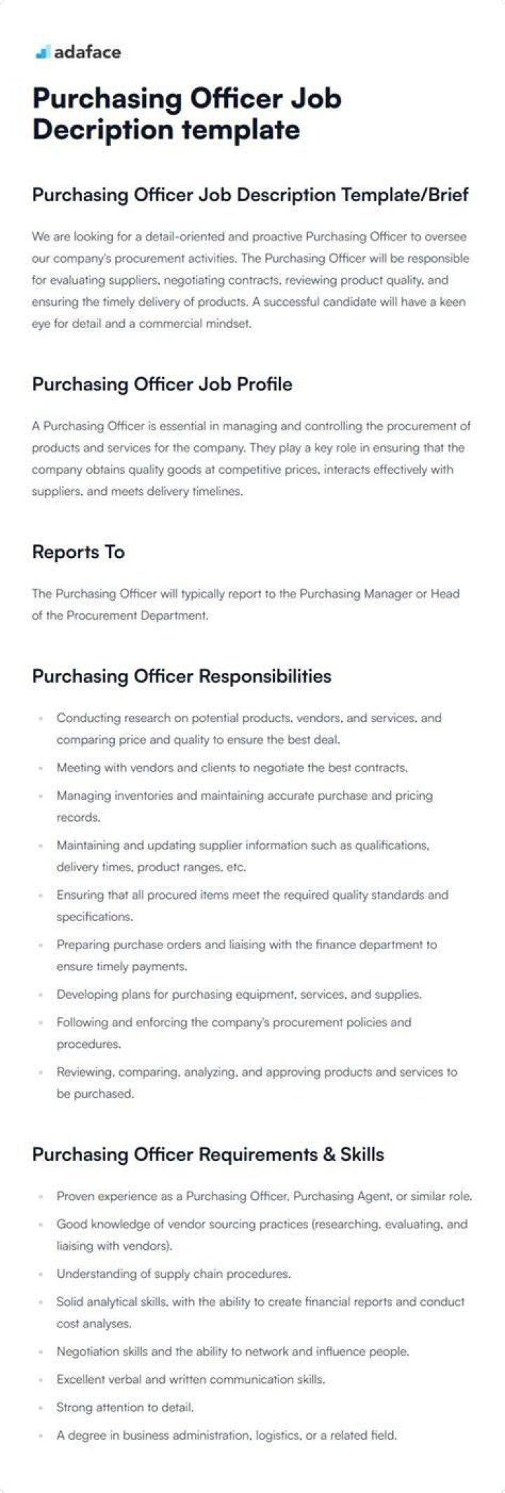 What are the duties of purchasing officer?