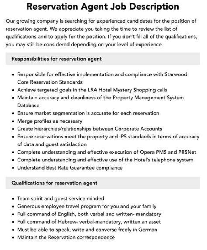 What are the responsibilities of a reservation agent?