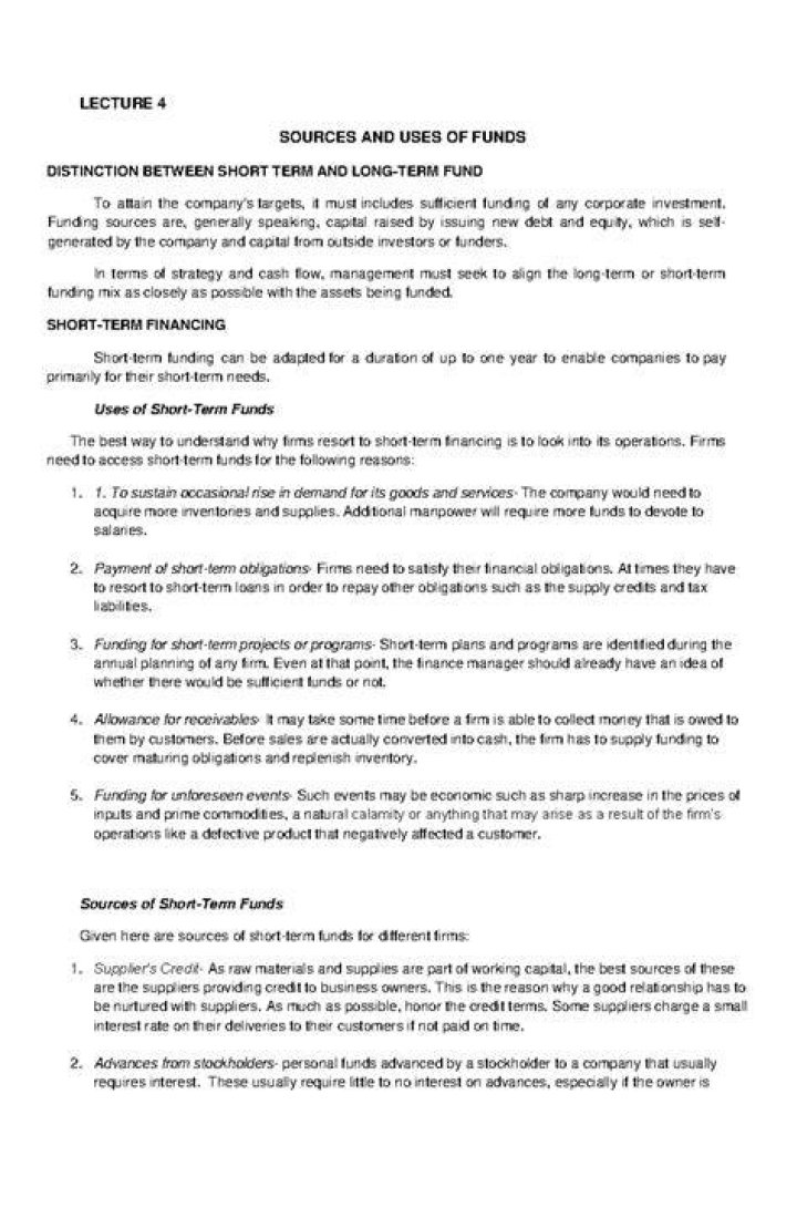 What are the sources of short term and long term fund?