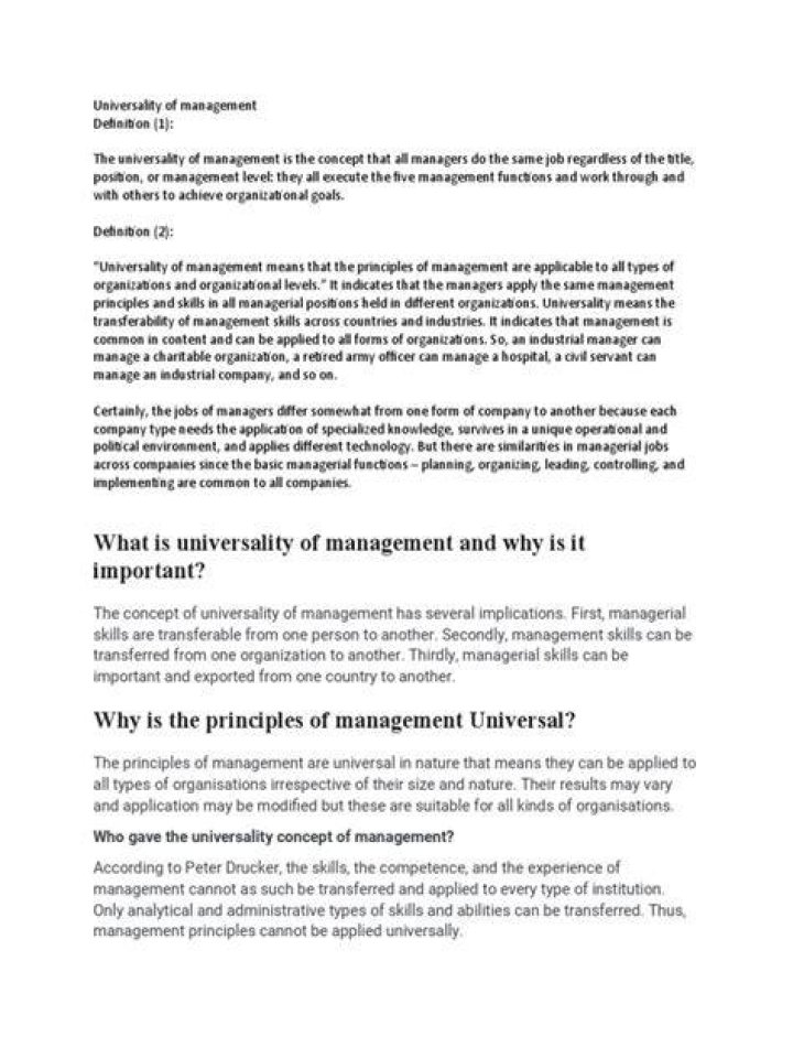 What do you understand by universality concept of management?