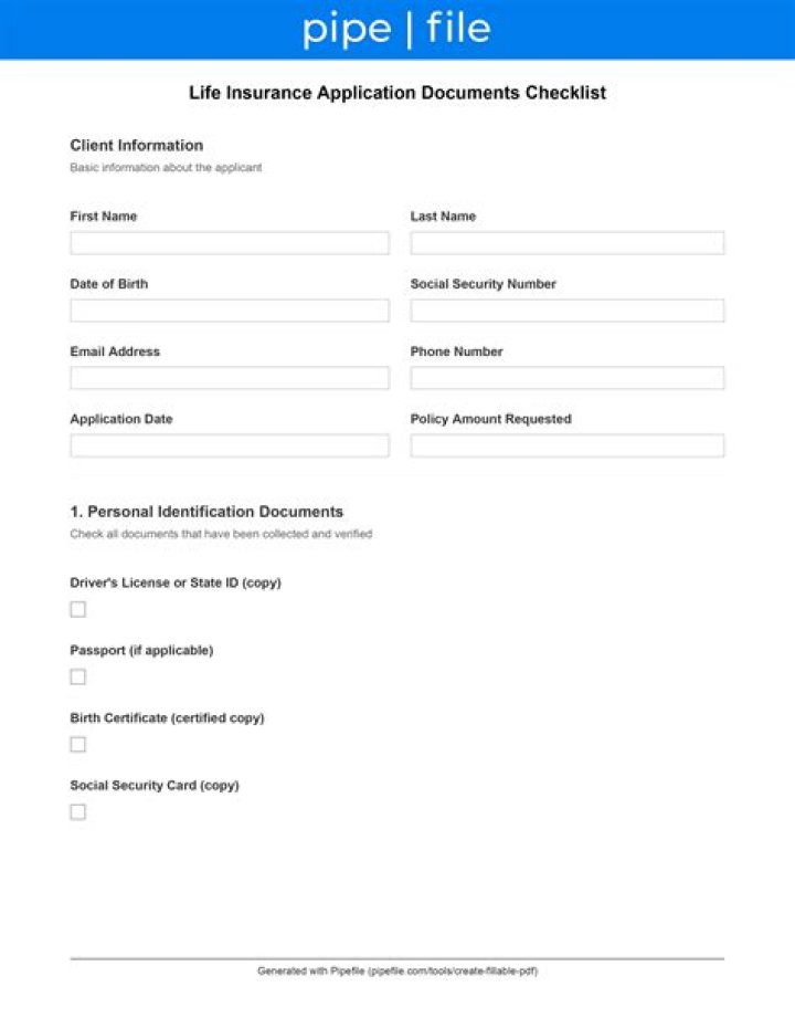 What information needs to be included on an application for life insurance?