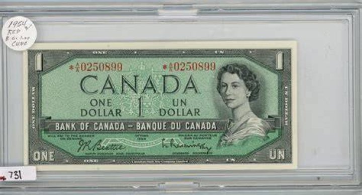 What is a 1954 Canadian one dollar bill worth?