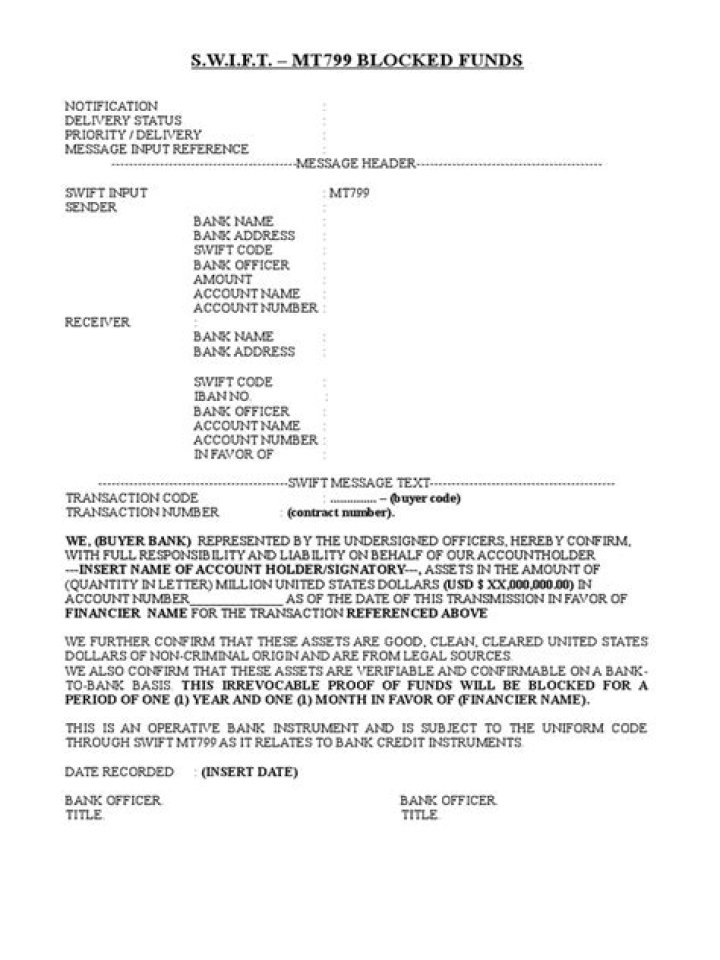 What is a MT799 blocked funds?