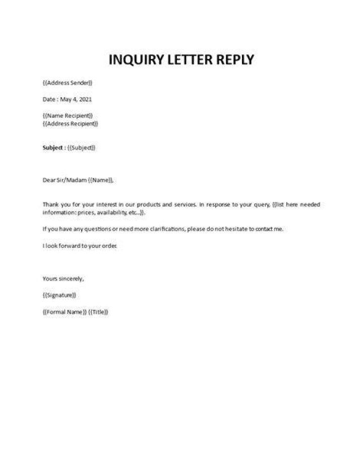 What is letter of reply to an inquiry?