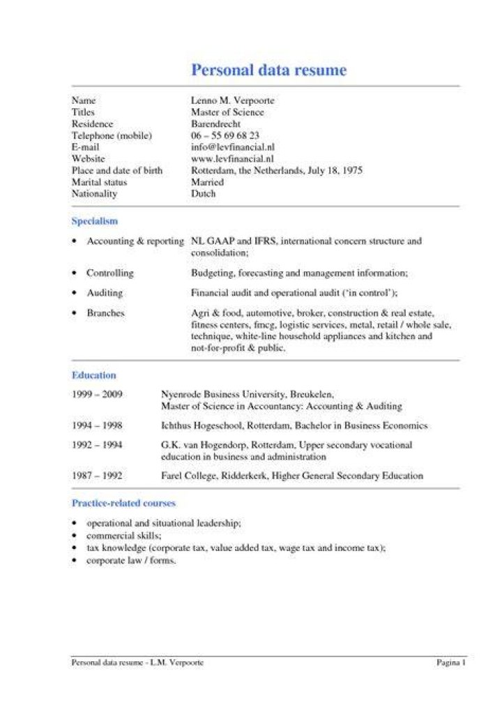 What is personal data in resume?