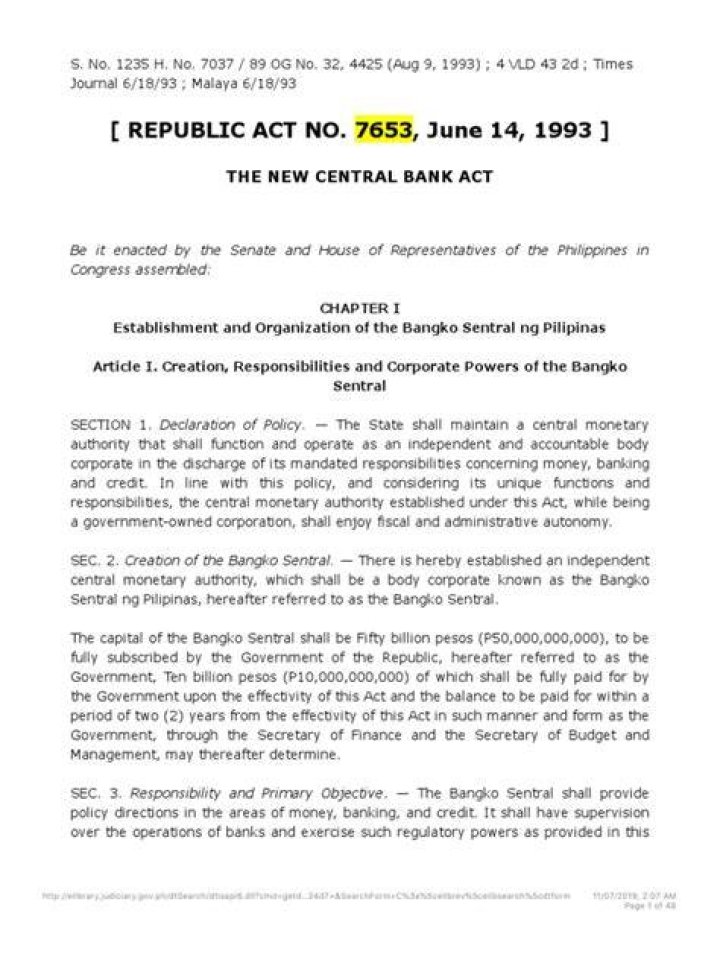 What is Republic Act 7653?
