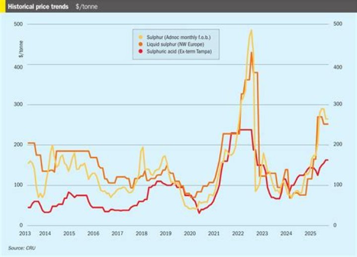 What is the cost of sulphur per kg?