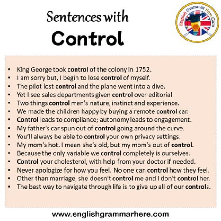 What is the example sentence of control?