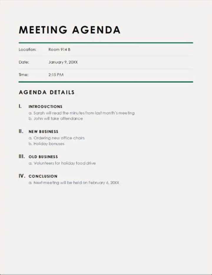 What should be included in the meeting agenda?